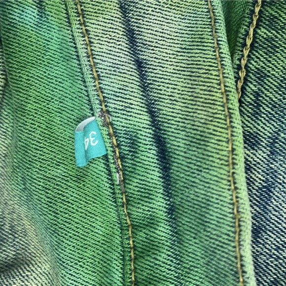 Sync Denim Jeans Mens Size 34 Green Tie Dye Distressed Skinny Jeans - Picture 13 of 16